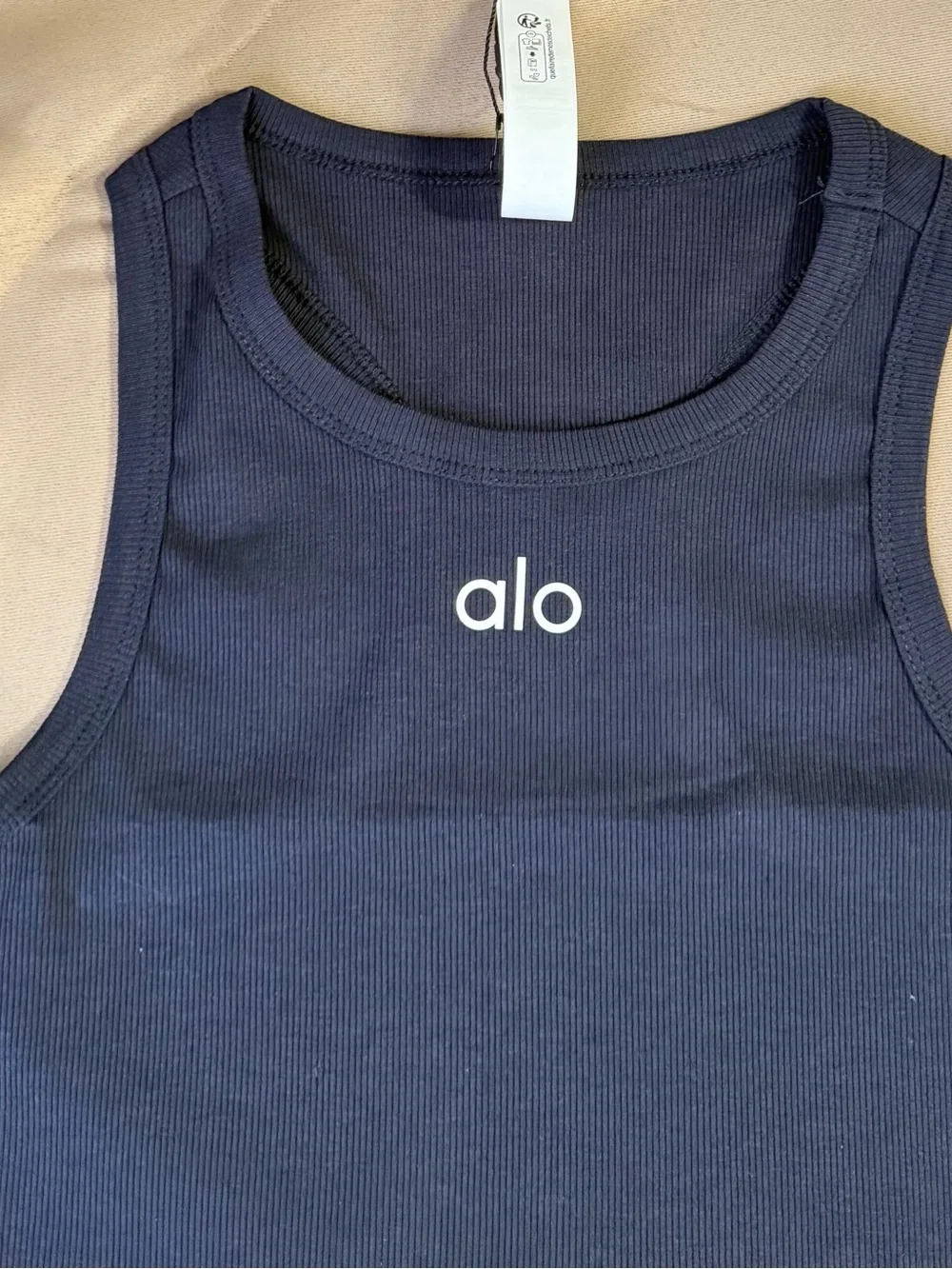 ALO Yoga Kids Navy Ribbed Tank with White Logo